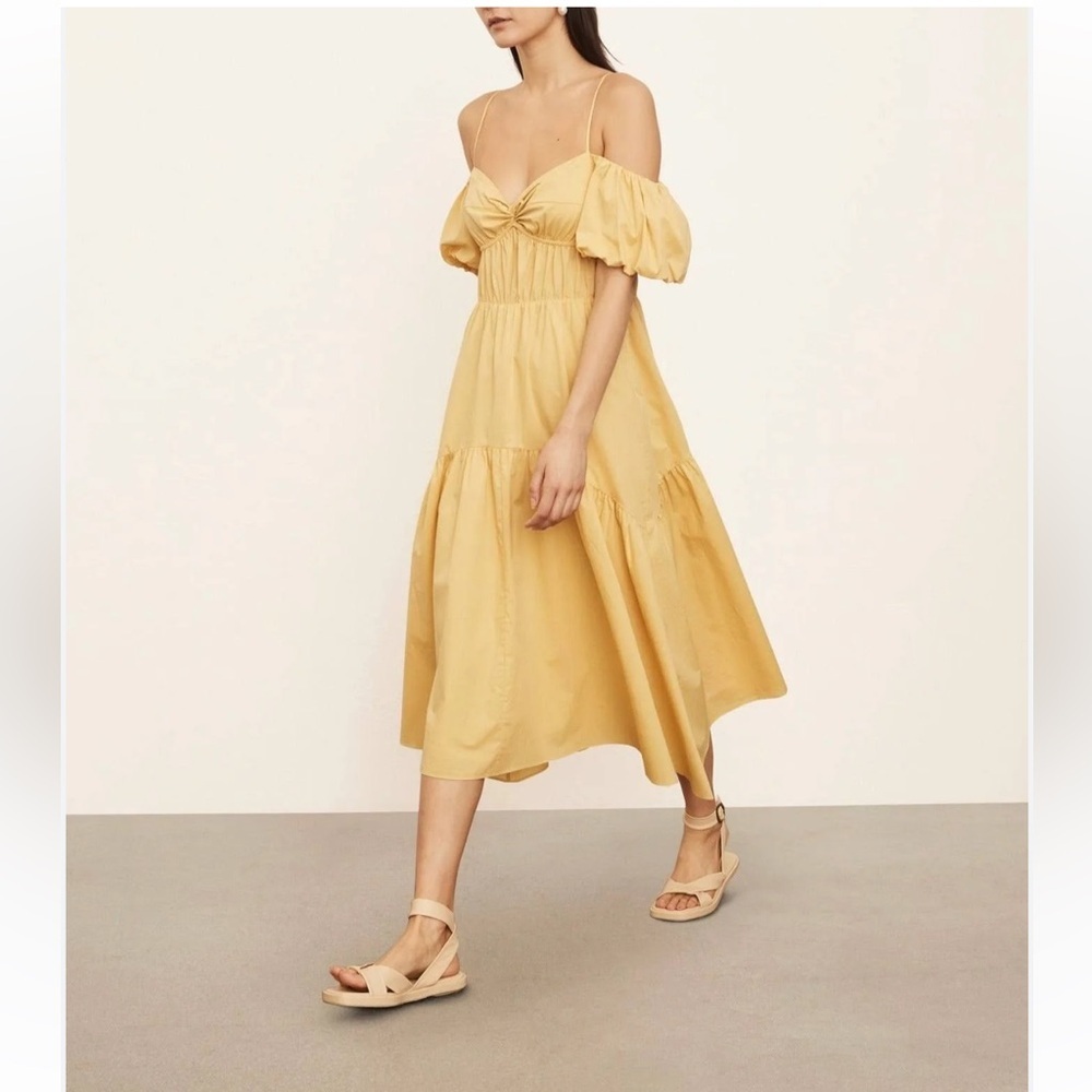 VINCE‎ Sweetheart Puff Sleeve Tiered Midi Dress - Picture 2 of 9